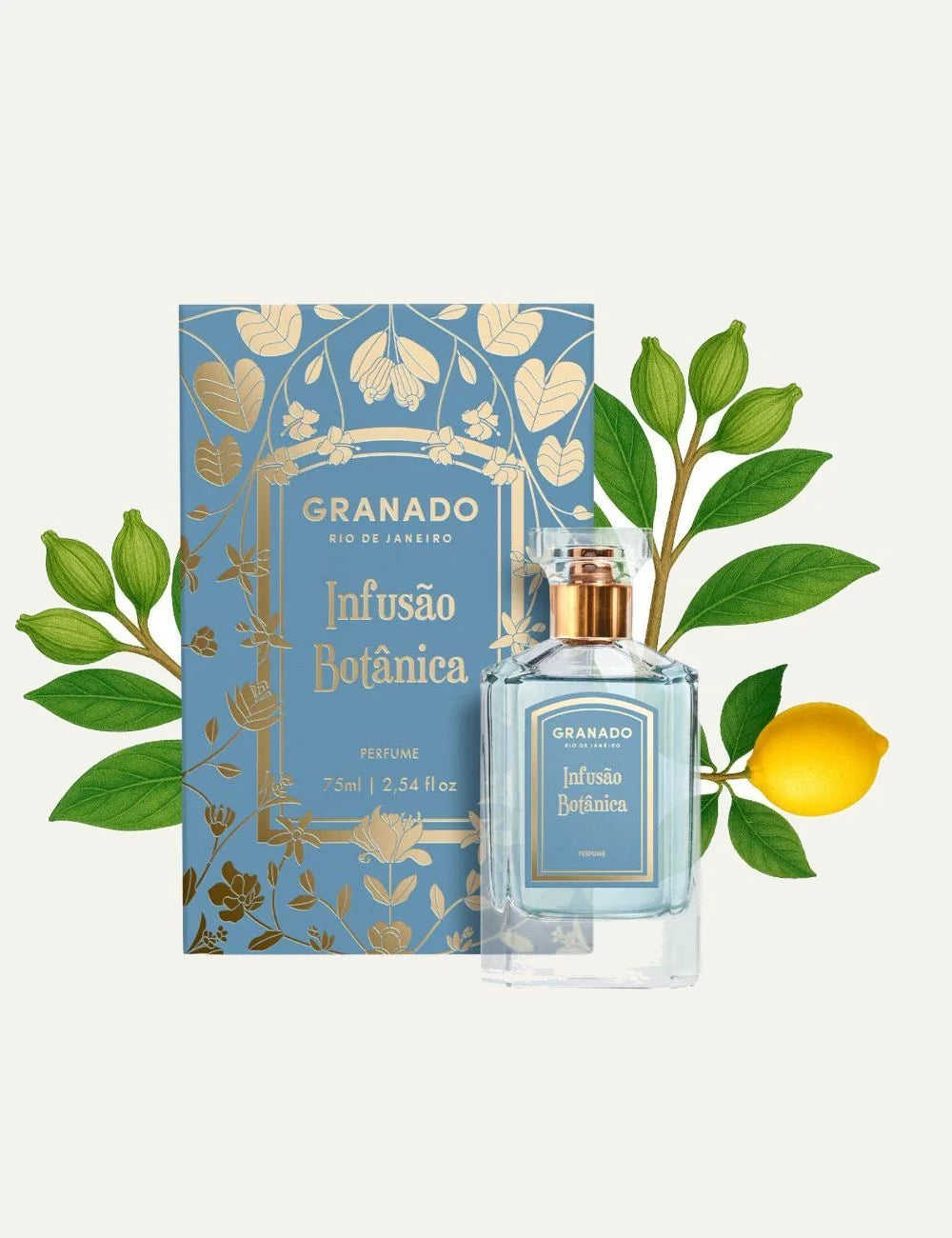Granado Infusao Botanica perfume bottle blue label detail view