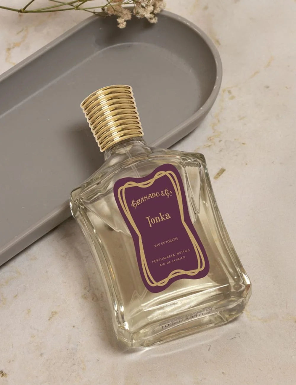 Granado Tonka eau de toilette bottle burgundy label top view