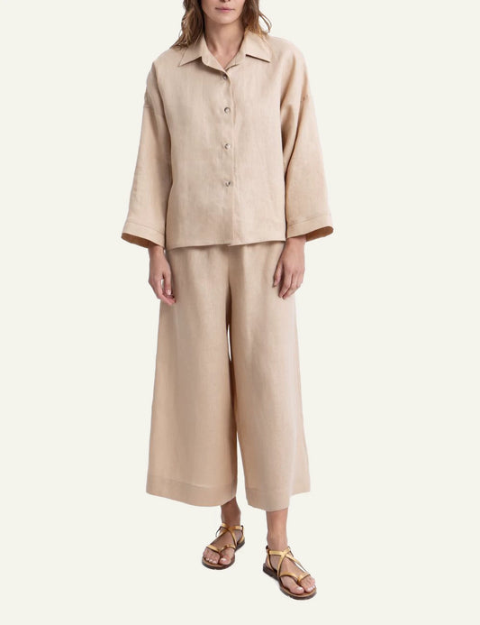 Greek Archaic Kori beige cropped wide leg pants front