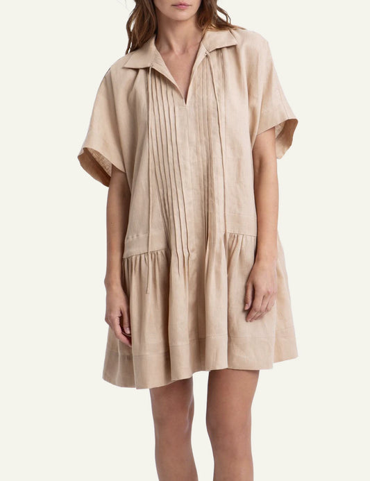 greek archaic kori beige pleated short dress front
