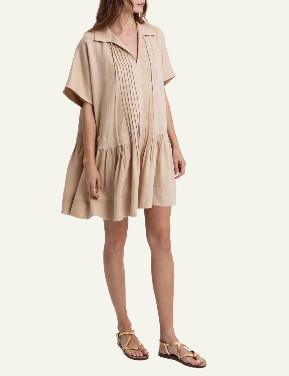 greek archaic kori beige pleated short dress side