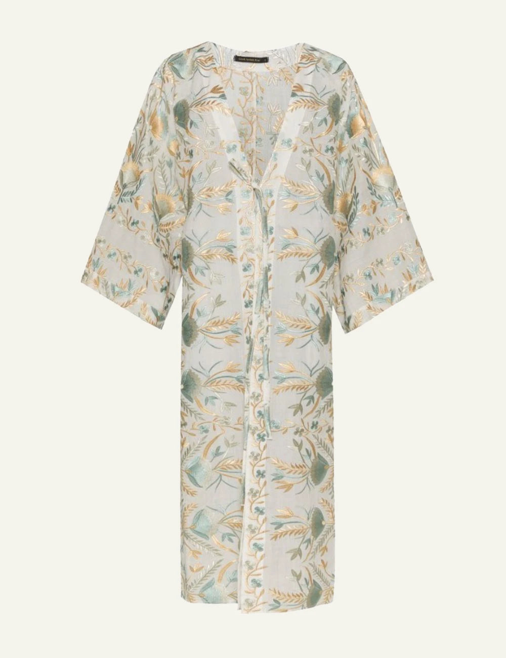 Greek Archaic Kori blossom long kimono white multi front
