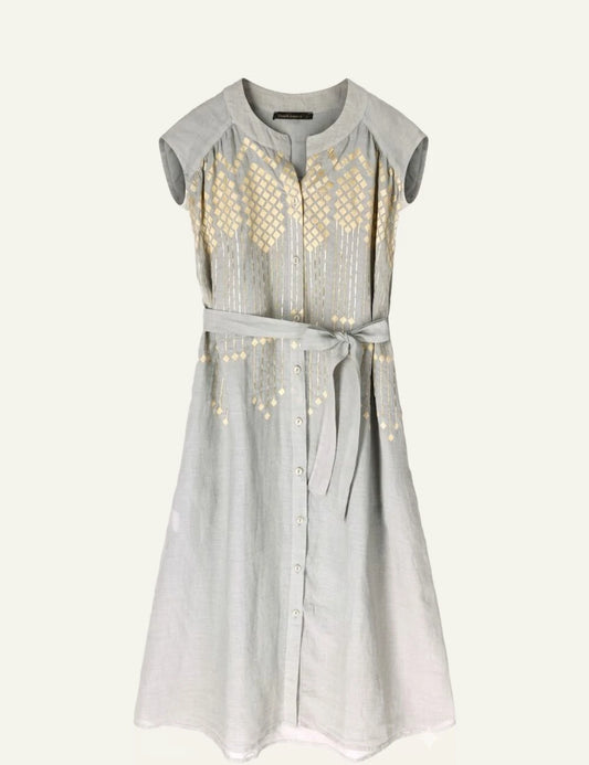 Greek Archaic Kori chemisier long dress stone gold front