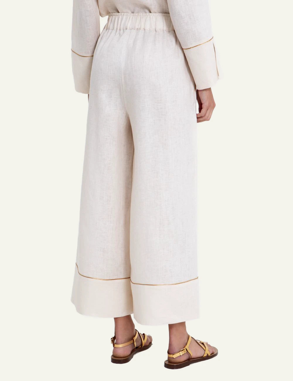 Greek Archaic Kori ecru cropped wide leg pants back view