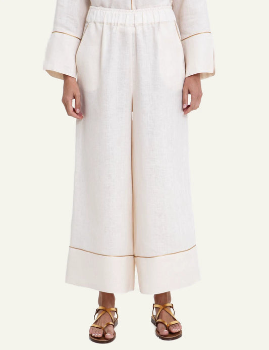 Greek Archaic Kori ecru cropped wide leg pants front view