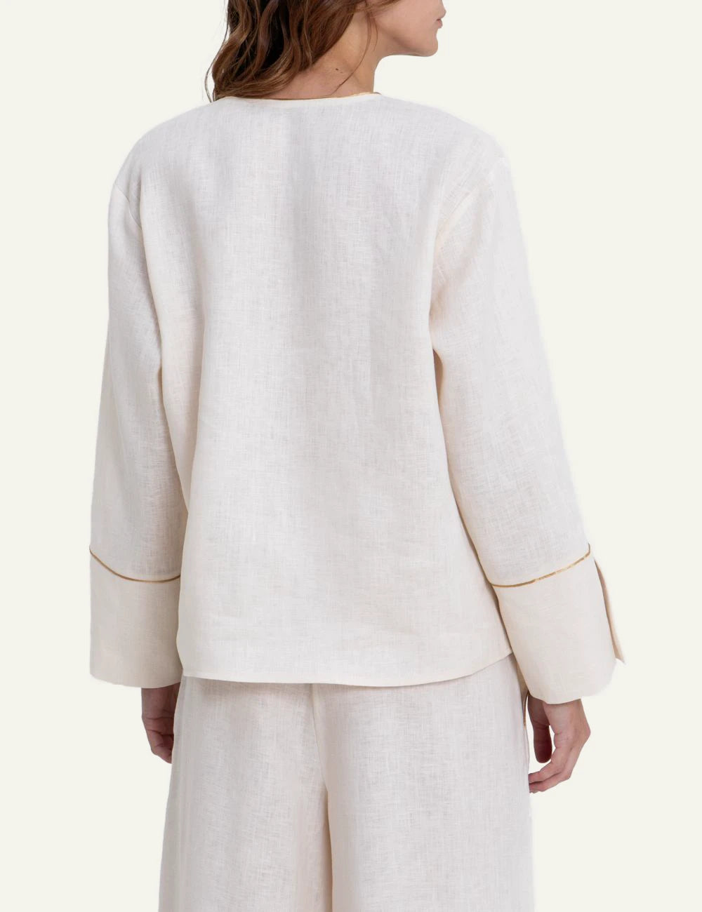 Greek Archaic Kori ecru long sleeve blouse V neck back view