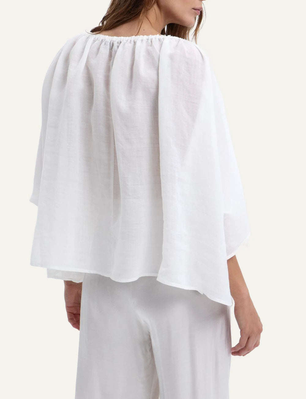 Greek Archaic Kori grape blouse white champagne embroidered back