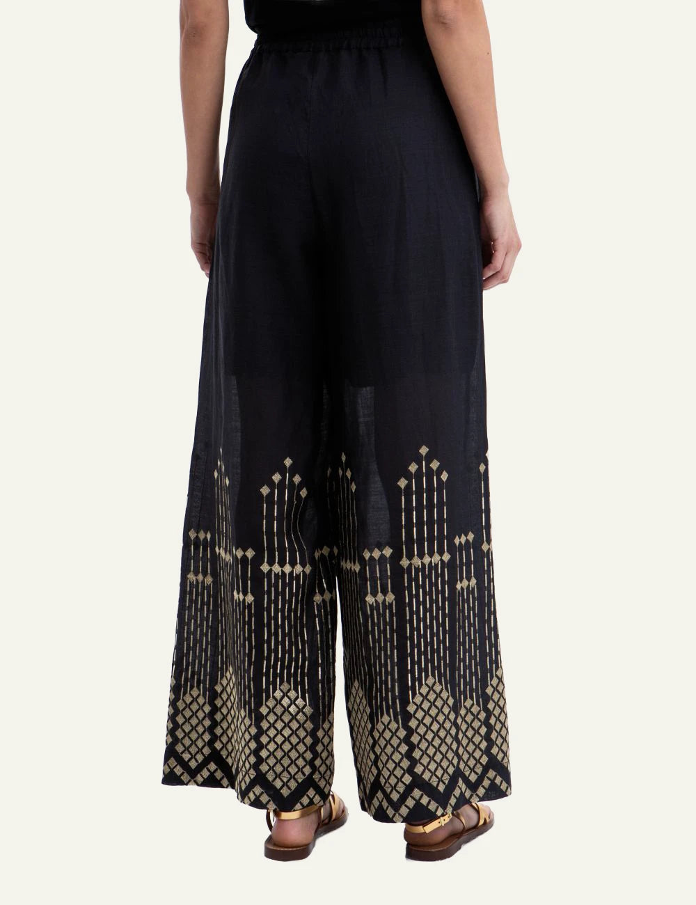 Greek Archaic Kori grape loose pants black gold embroidery back