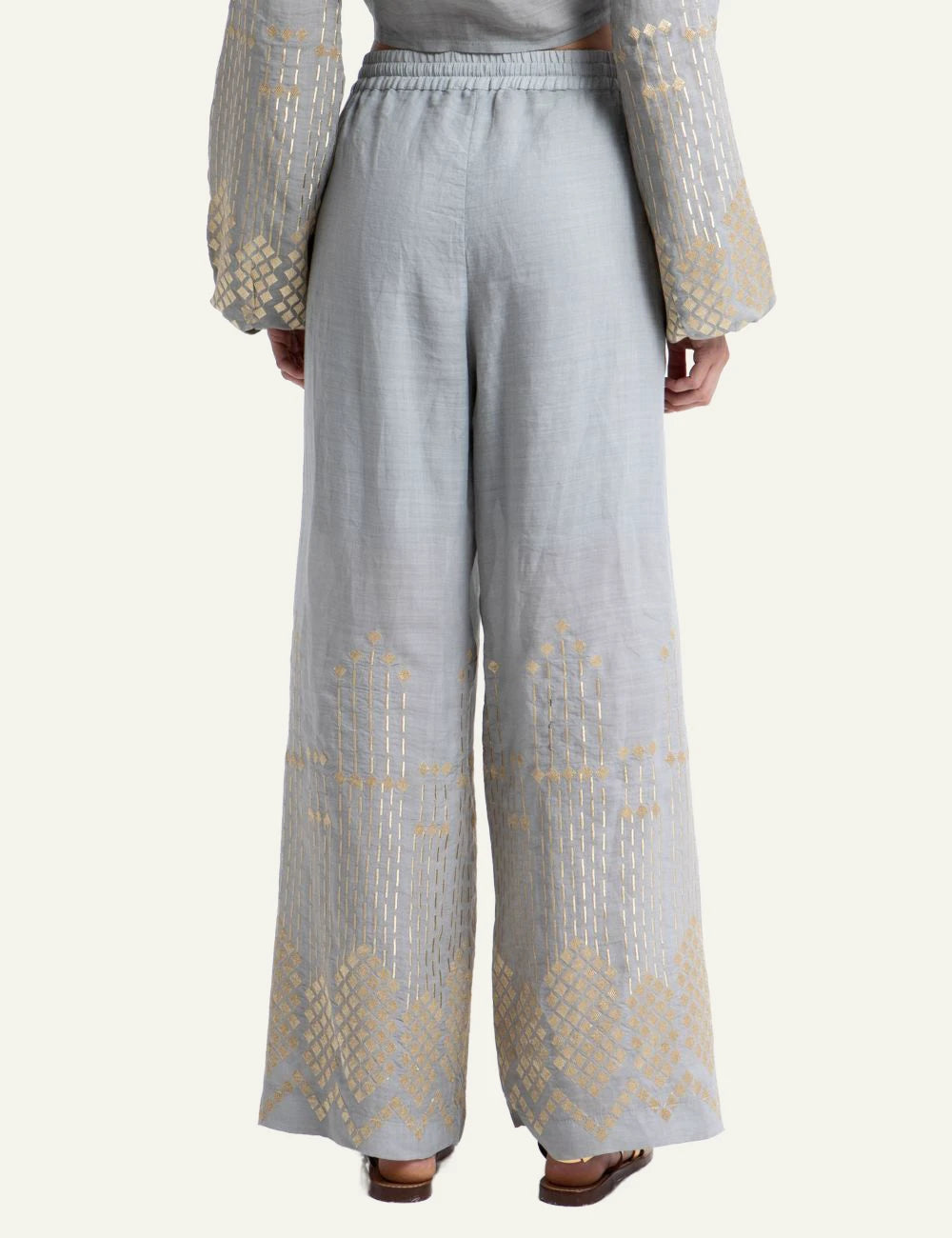 Greek Archaic Kori grape loose pants grey champagne embroidery back
