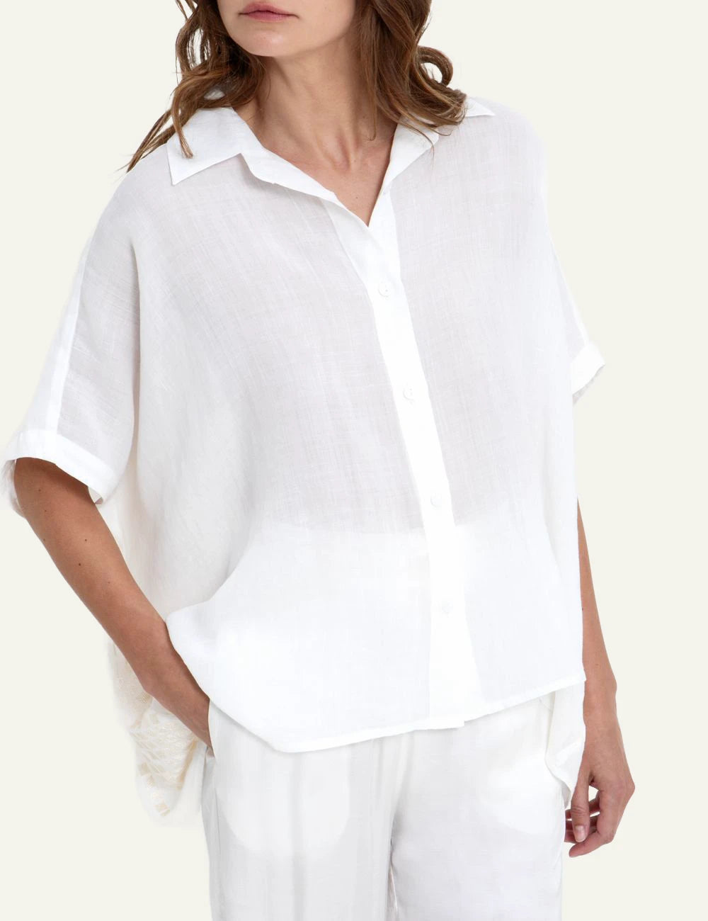 Greek Archaic Kori grape white loose shirt front view