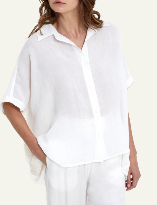 Greek Archaic Kori grape white loose shirt front view