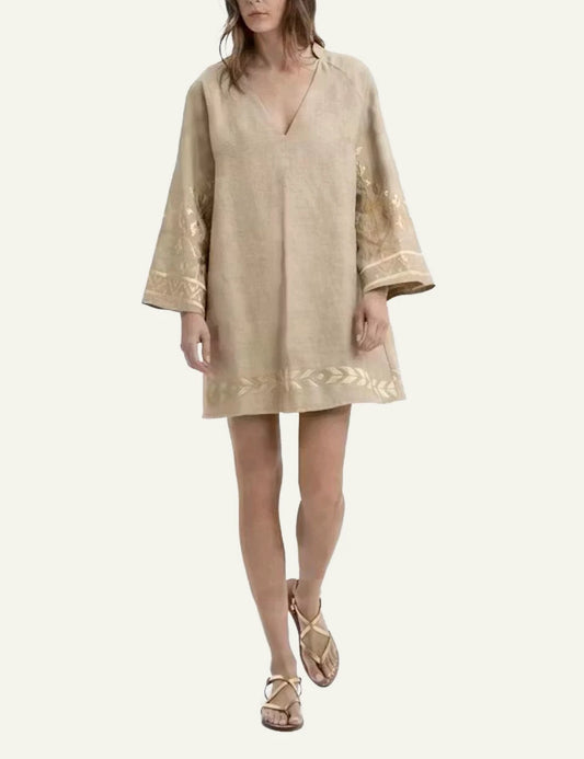 Greek Archaic Kori ios mini dress beige gold front