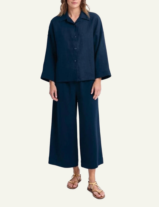 Greek Archaic Kori navy cropped wide leg pants front