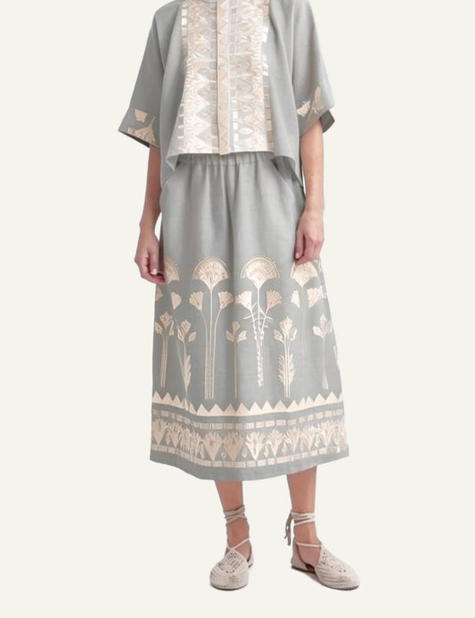 Greek Archaic Kori papyrus shirt stone champagne front