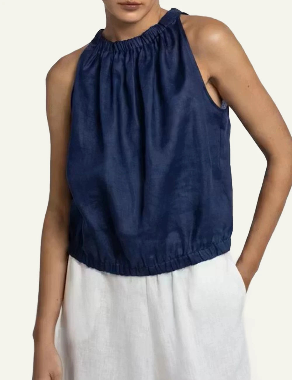 Greek Archaic Kori sleeveless top navy front