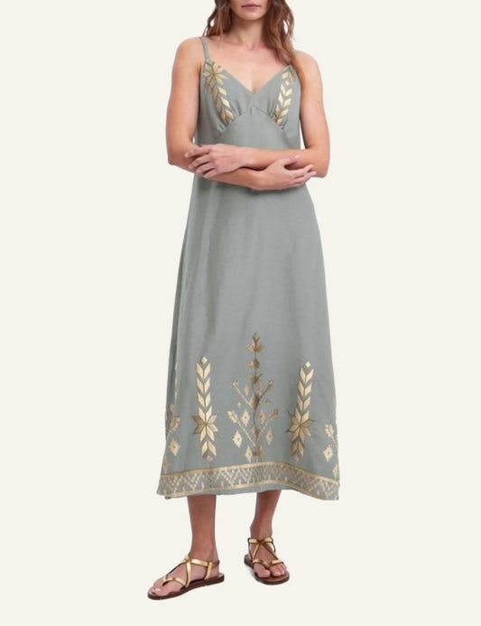 GREEK ARCHAIC KORI DRESS MIDI IOS STONE/GOLD