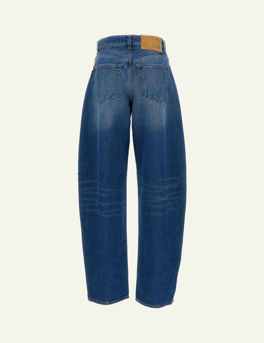 Haikure blue barrel leg denim jeans high waist back view