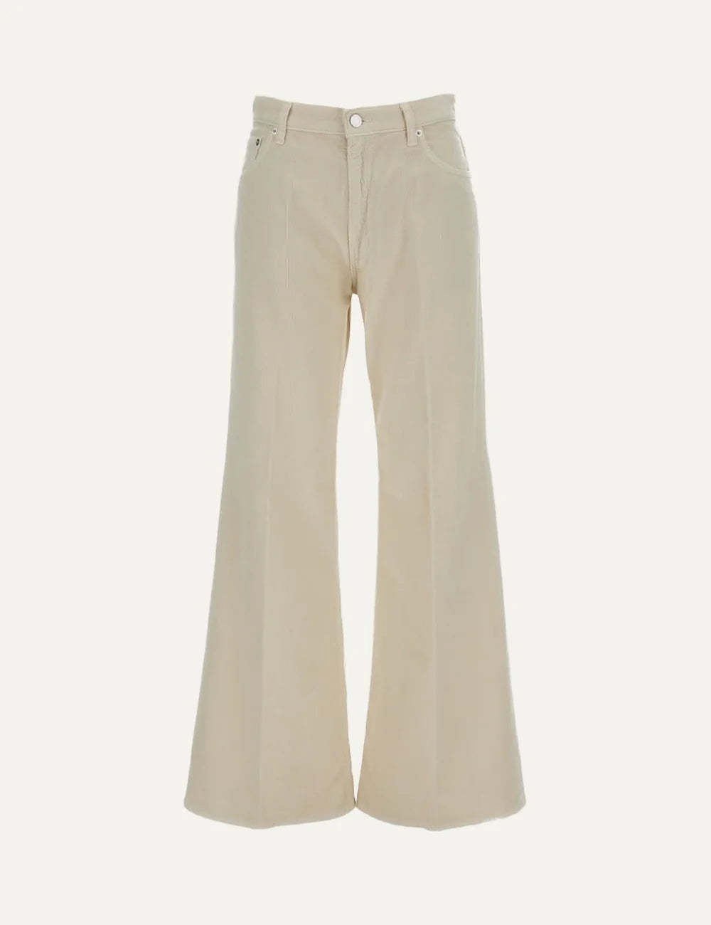 Haikure women beige cotton corduroy trousers with relaxed fit and flared leg product shot