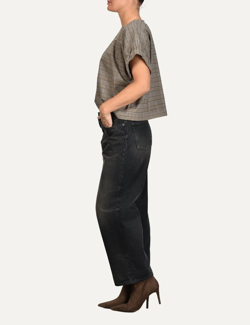 Haikure women Betty vintage black cropped wide leg jeans with faded wash side view