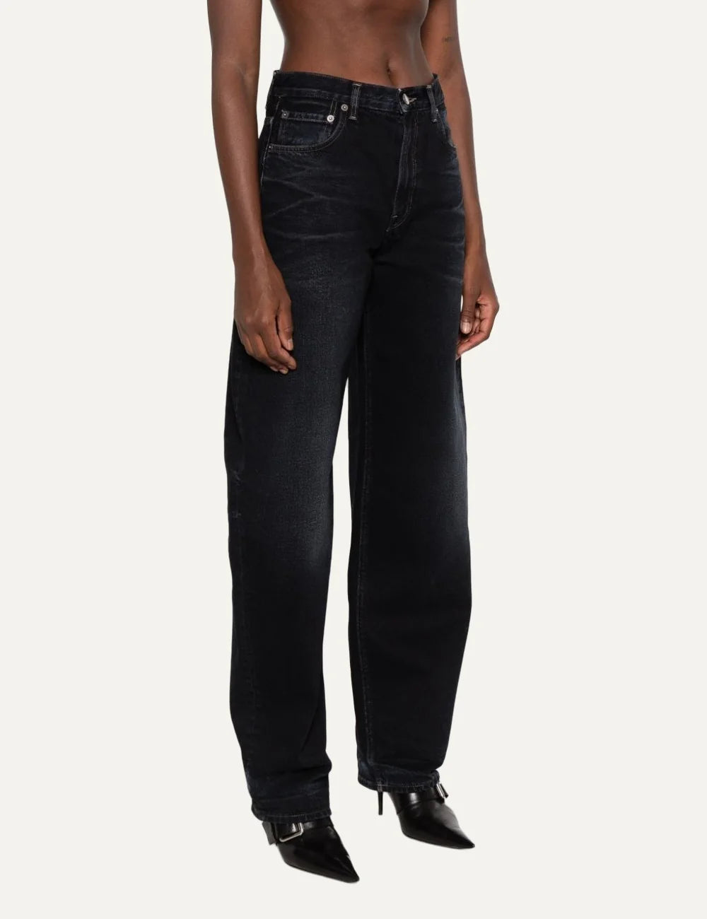 Haikure women Bibi blue black vintage wash balloon jeans side view