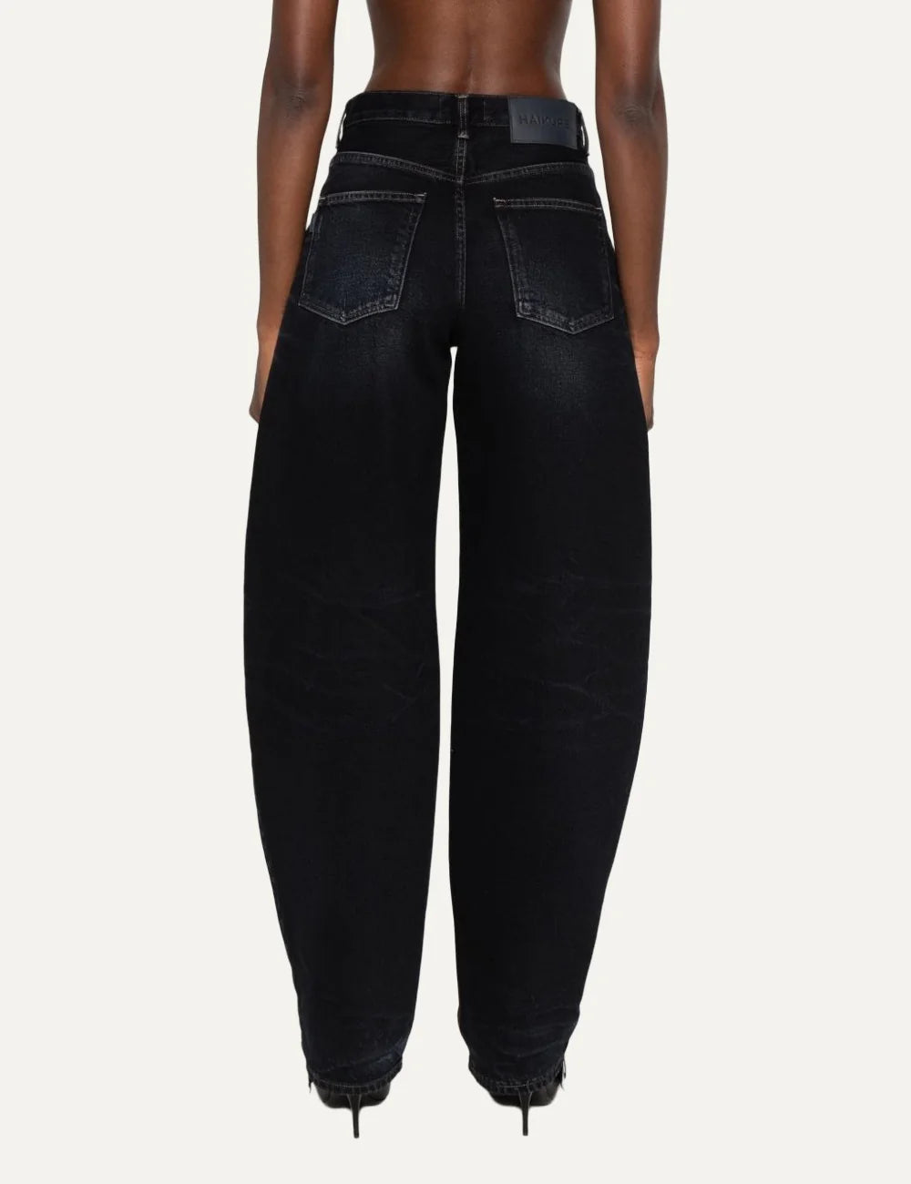 Haikure women Bibi blue black vintage wash balloon jeansback view