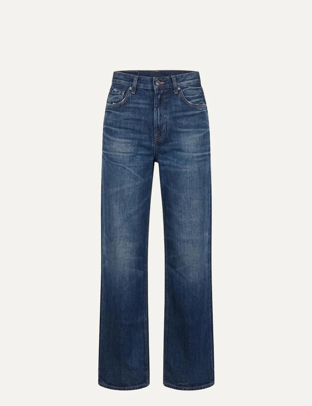 Haikure women blue regular fit organic cotton jeans with faded wash front view