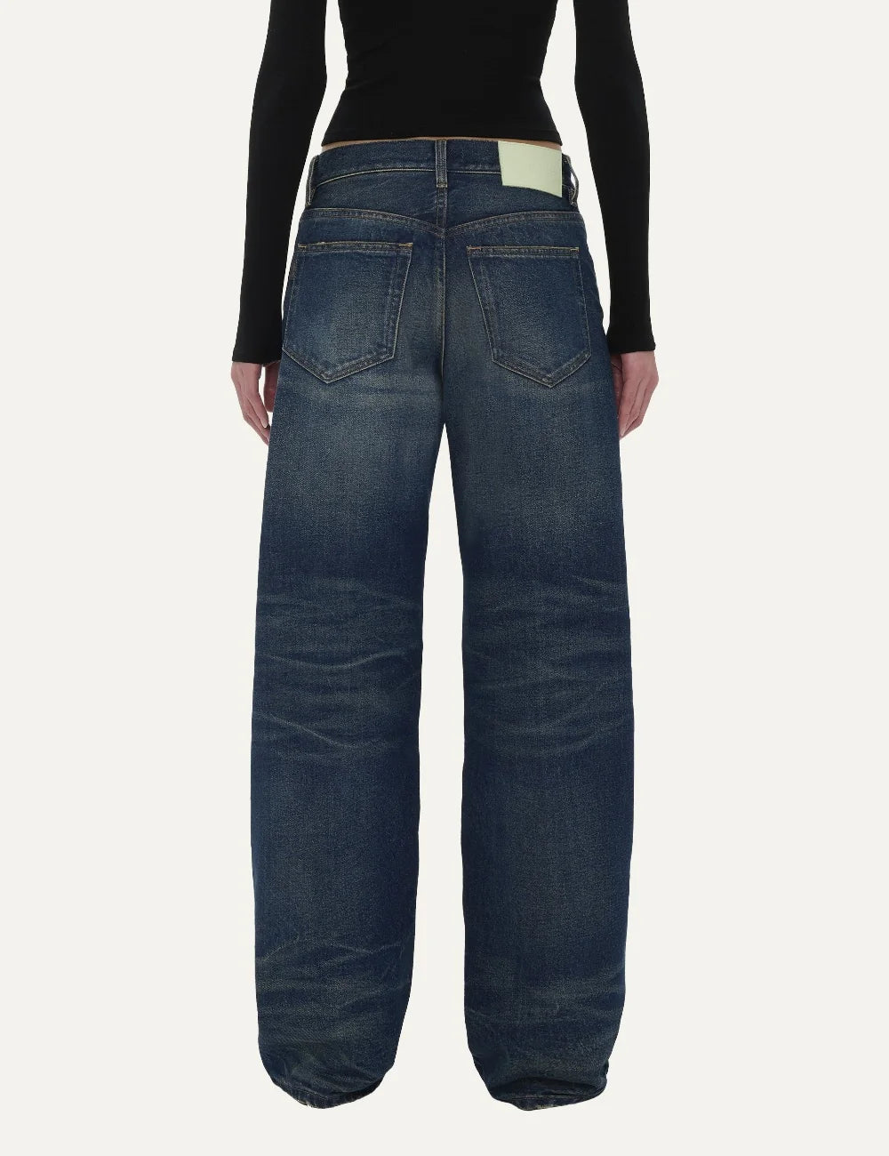 Haikure women dark blue vintage wash wide leg jeans with five-pocket design back view