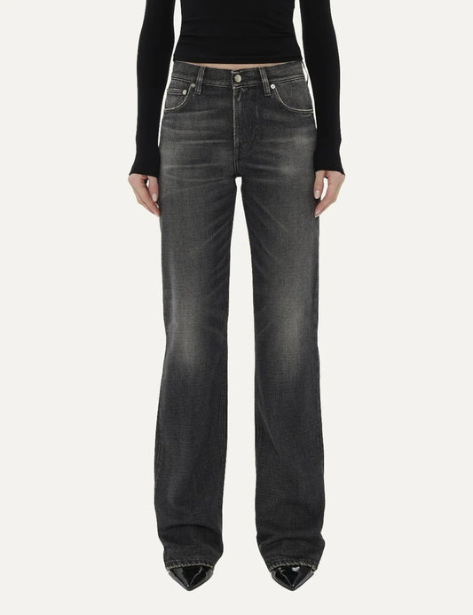 Haikure women dark grey wash straight leg jeans with five-pocket design front view