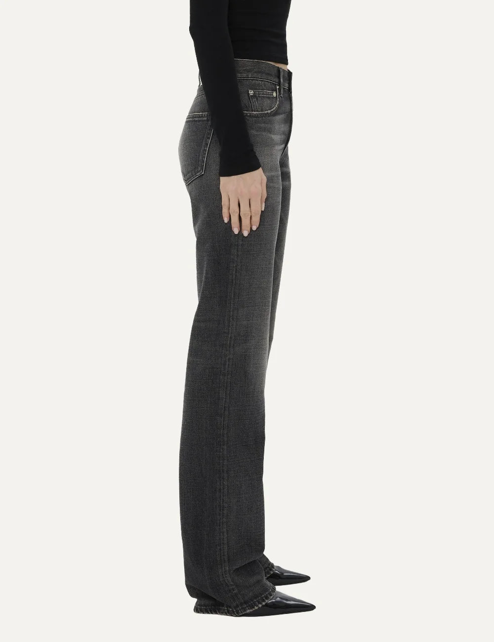 Haikure women dark grey wash straight leg jeans with five-pocket design side view
