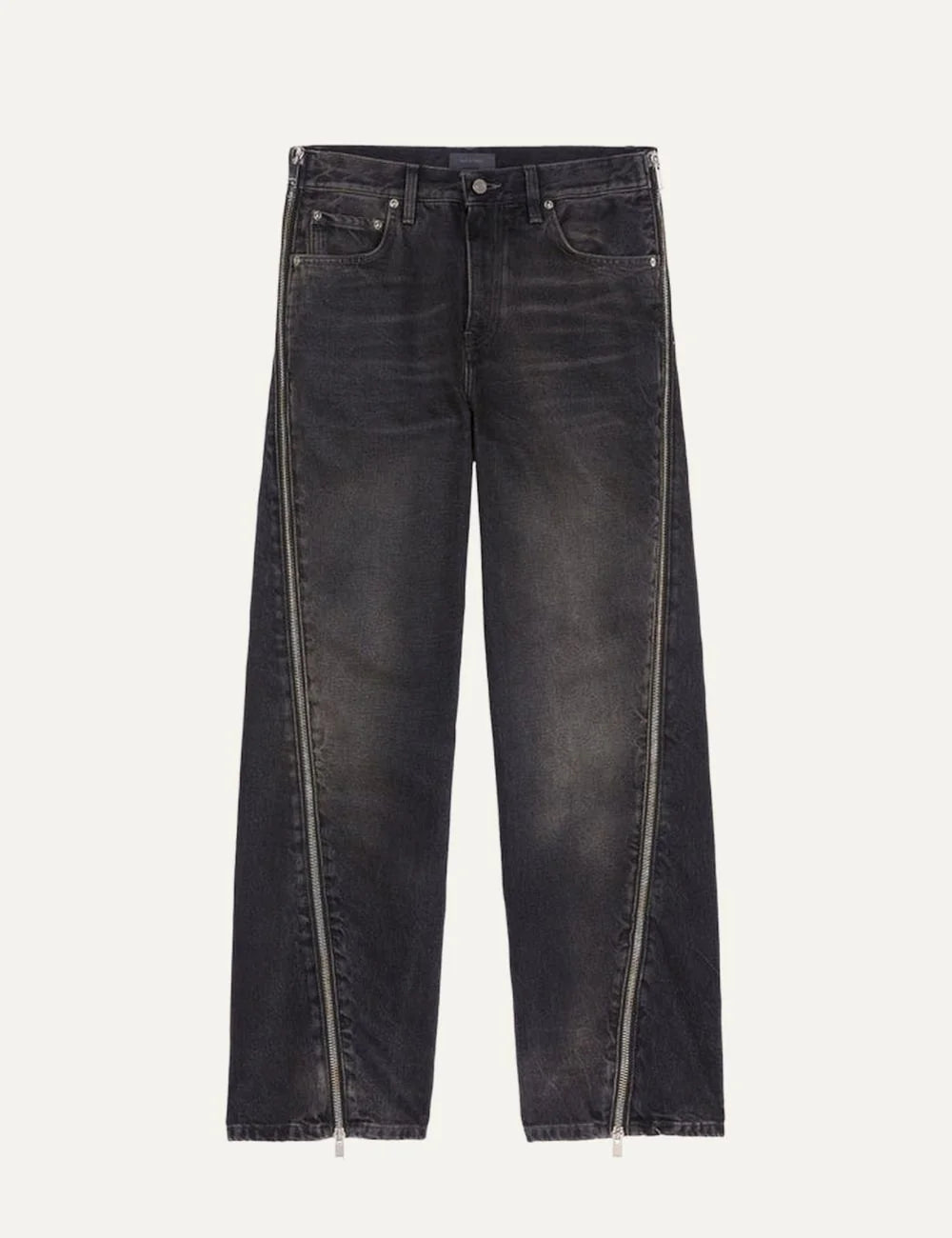 Haikure women black vintage wash boyfriend jeans with full-length side zippers product shot