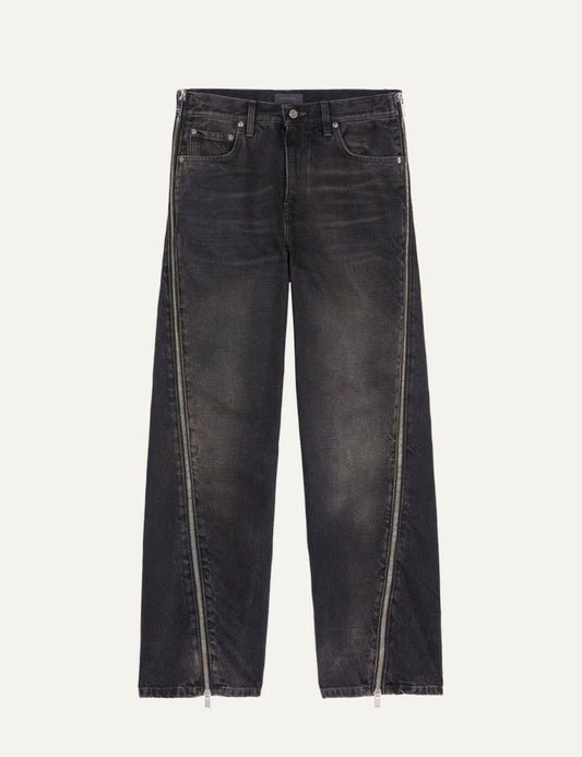 Haikure women black vintage wash boyfriend jeans with full-length side zippers product shot