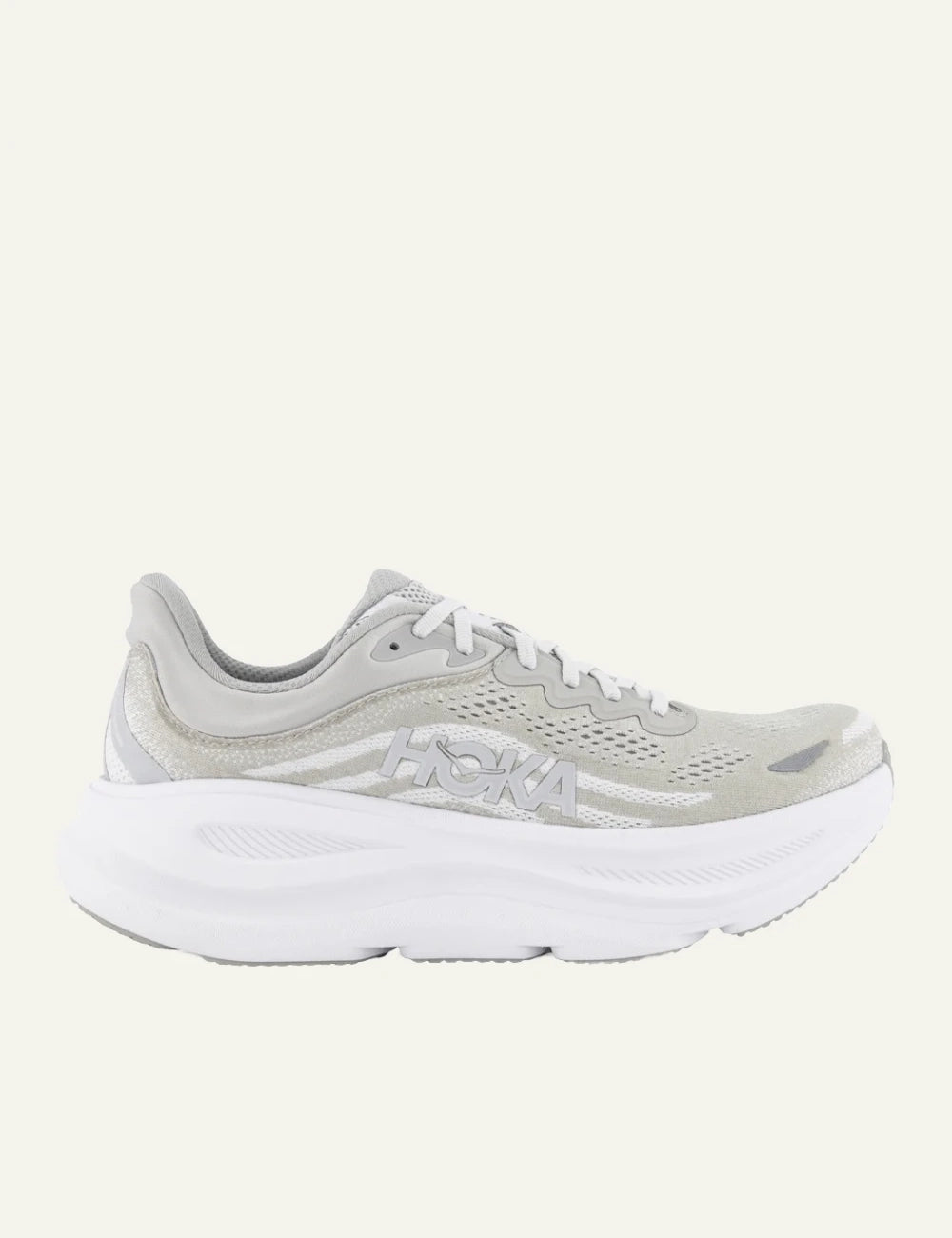 Hoka Bondi 9 running shoe white side logo view
