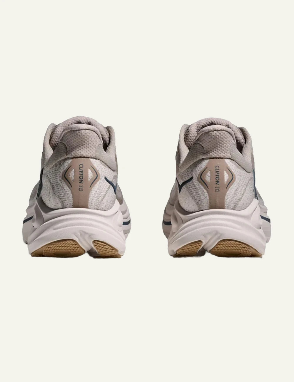 Hoka Clifton 10 running shoe beige back logo view