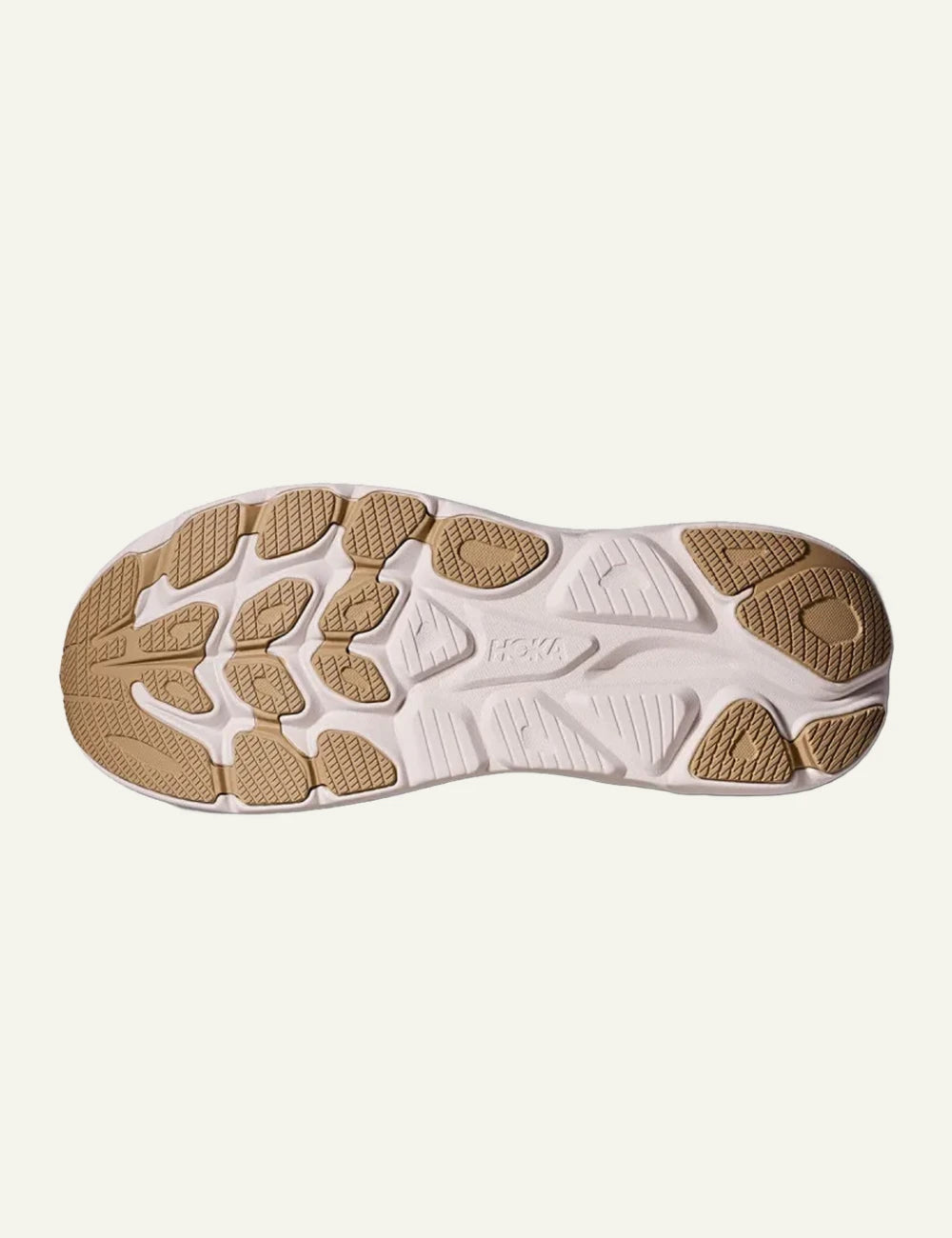 Hoka Clifton 10 running shoe beige sole logo view