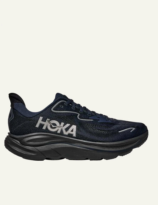Hoka Clifton running shoe navy black side logo view