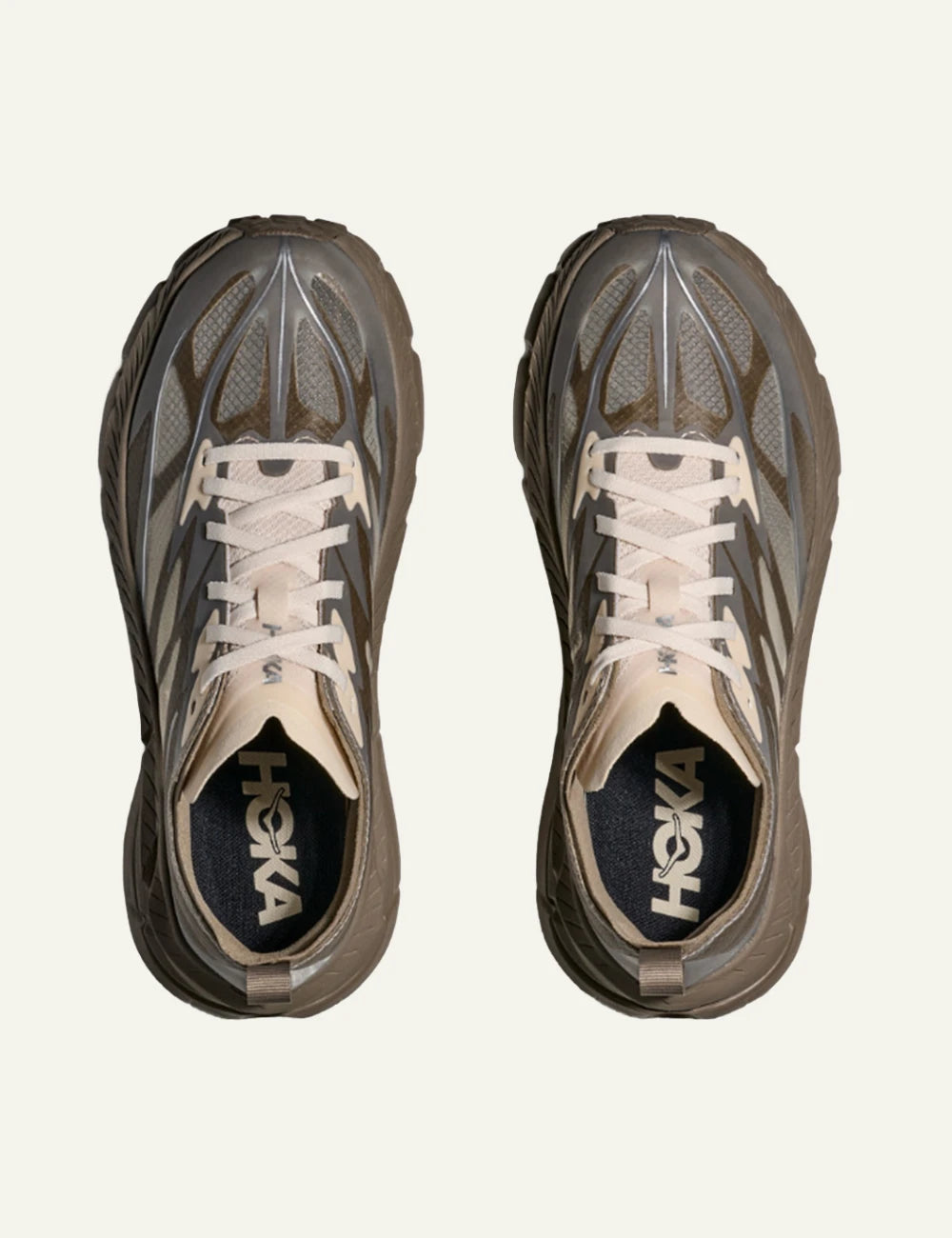 Hoka Mafate Speed 4 Lite trail running shoe beige top view