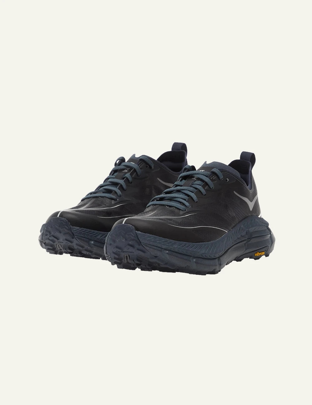 Hoka trail running shoe black angled view