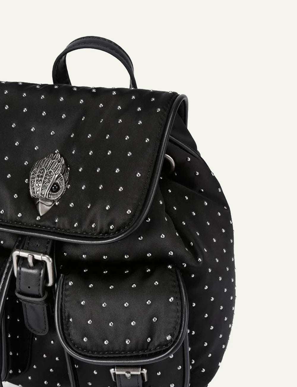 Kurt Geiger Hoxton backpack black nylon side angle detail