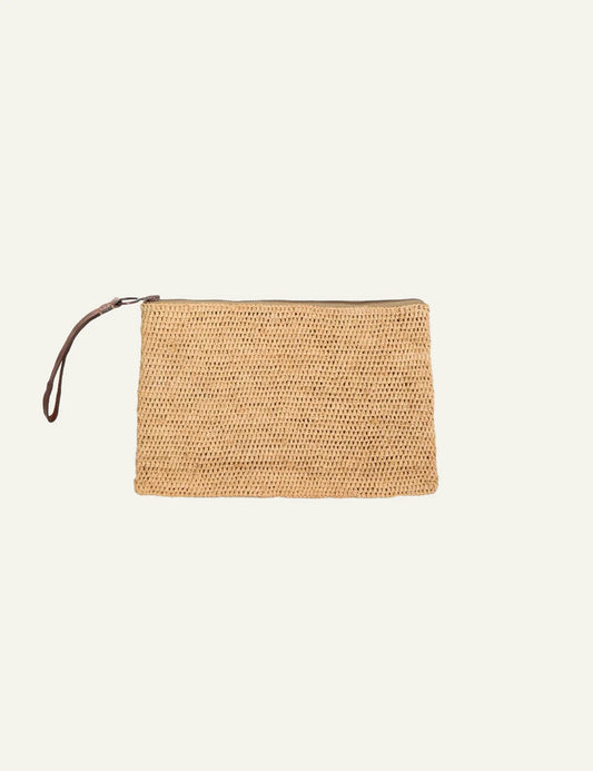 ibeliv ampy bag natural raffia crochet clutch wrist strap front view