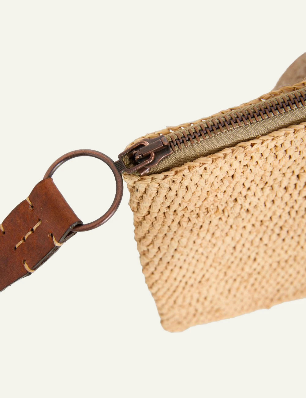 ibeliv ampy bag natural raffia crochet clutch wrist strap front detail view