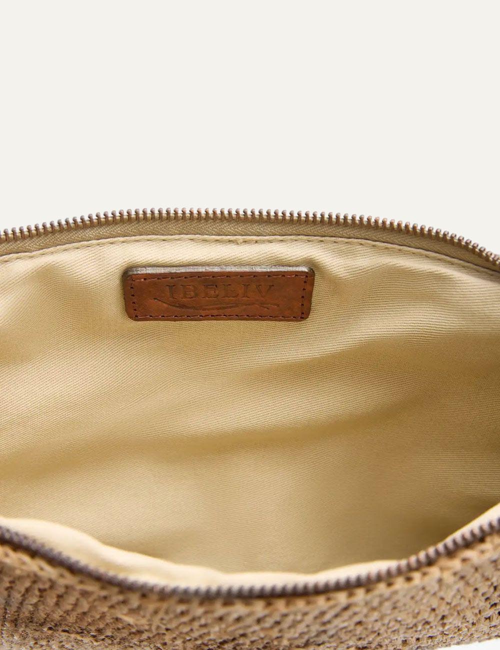 ibeliv ampy bag natural raffia crochet clutch wrist strap top view