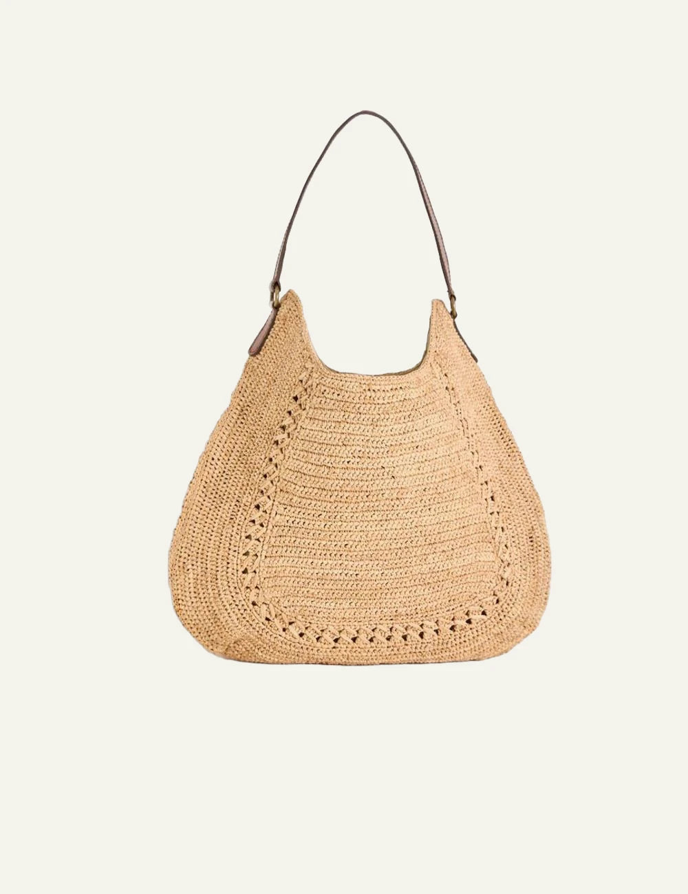 ibeliv meva bag natural raffia hobo shoulder bag leather handle front view
