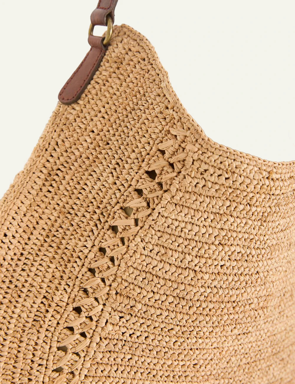 ibeliv meva bag natural raffia hobo shoulder bag leather handle front detail view