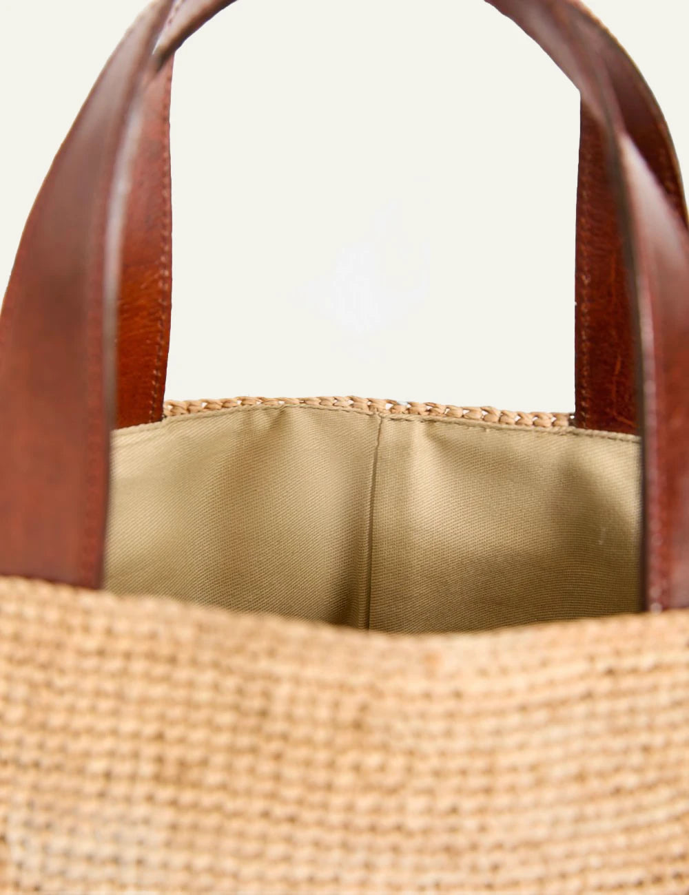 ibeliv mirozy bag natural raffia tote leather handles shoulder strap front detail view