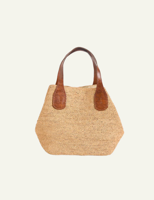 ibeliv tokyo ii bag natural raffia basket tote leather handles front view