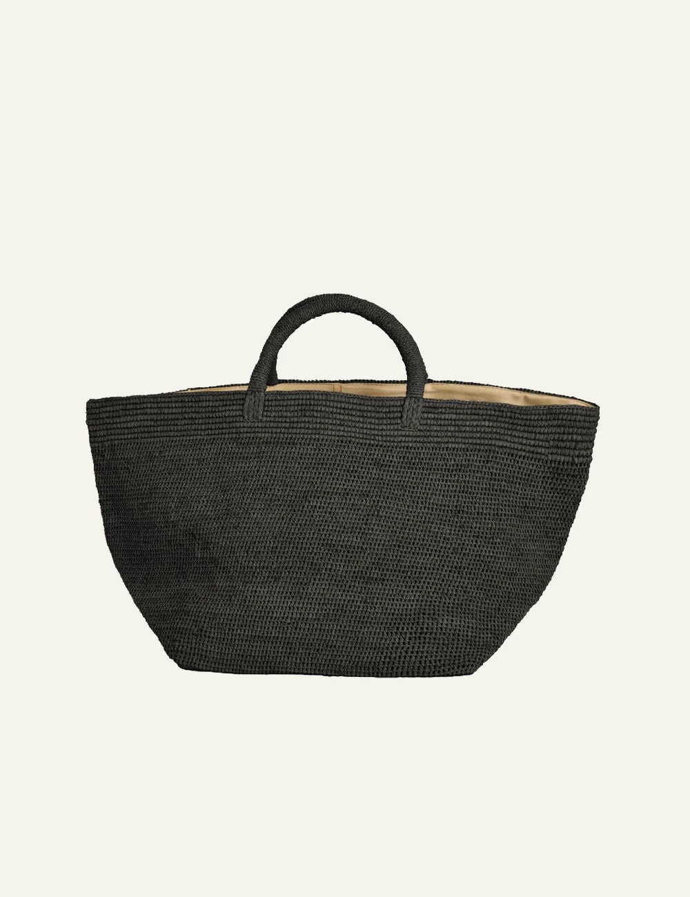 ibeliv vanilla bag black raffia tote top handles front view