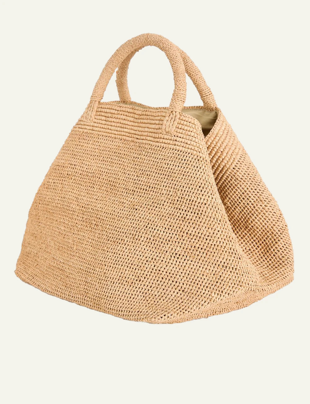 ibeliv vanilla bag natural raffia tote top handles side view