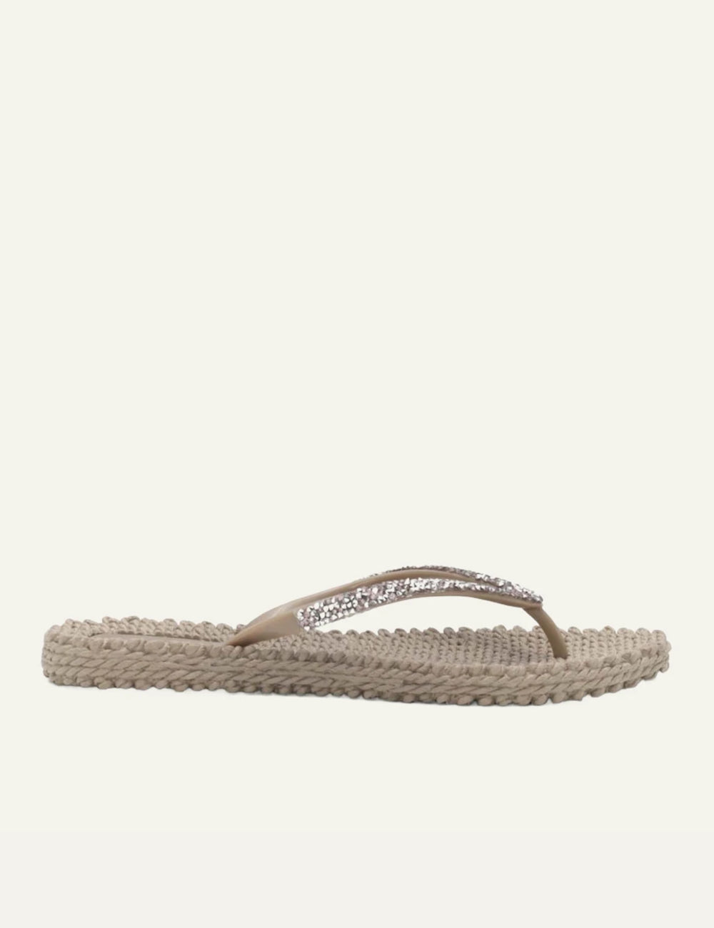 Ilse Jacobsen flip flops beige crystal strap braided sole side view