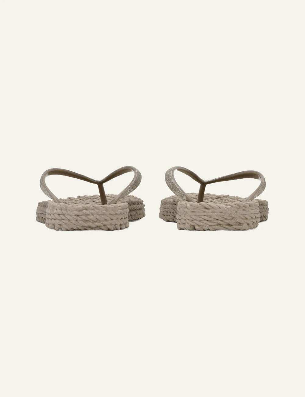 Ilse Jacobsen flip flops beige glitter strap braided sole back view