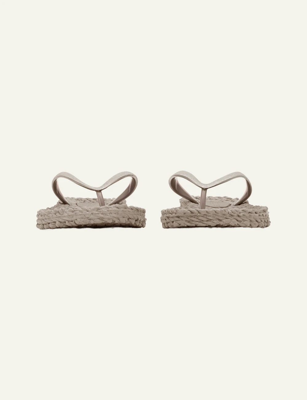Ilse Jacobsen flip flops beige glitter strap braided sole front view